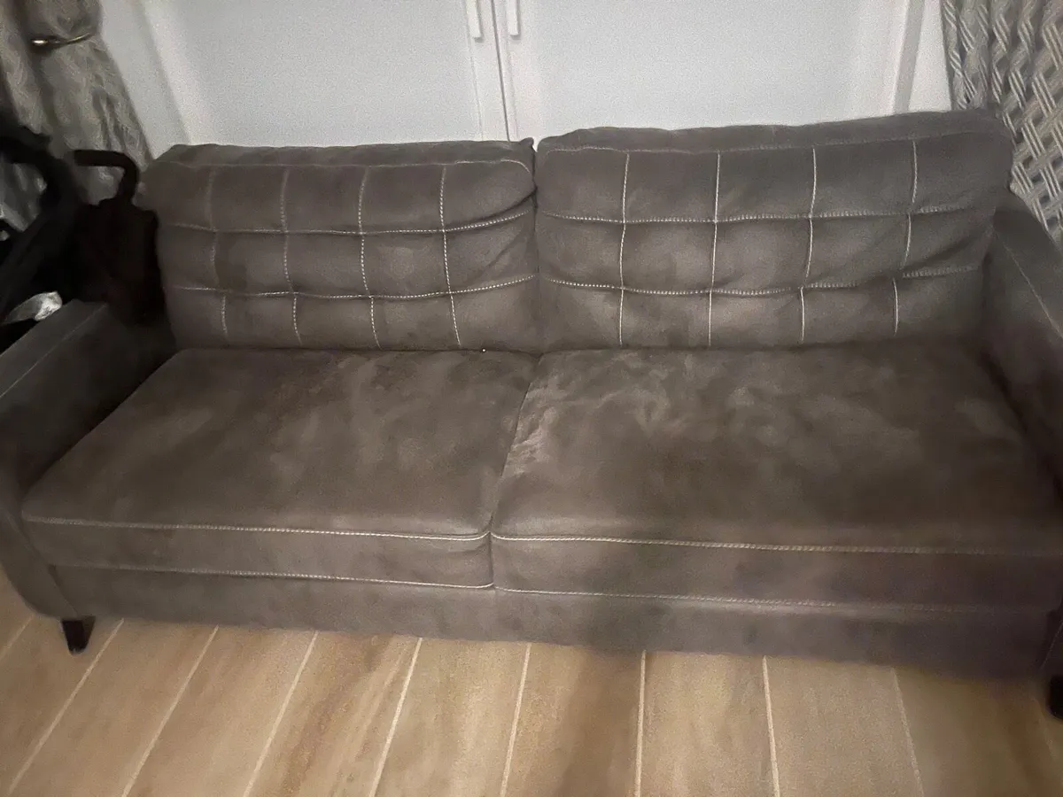 Grey microsuede Harvey Norman sofa - Image 1
