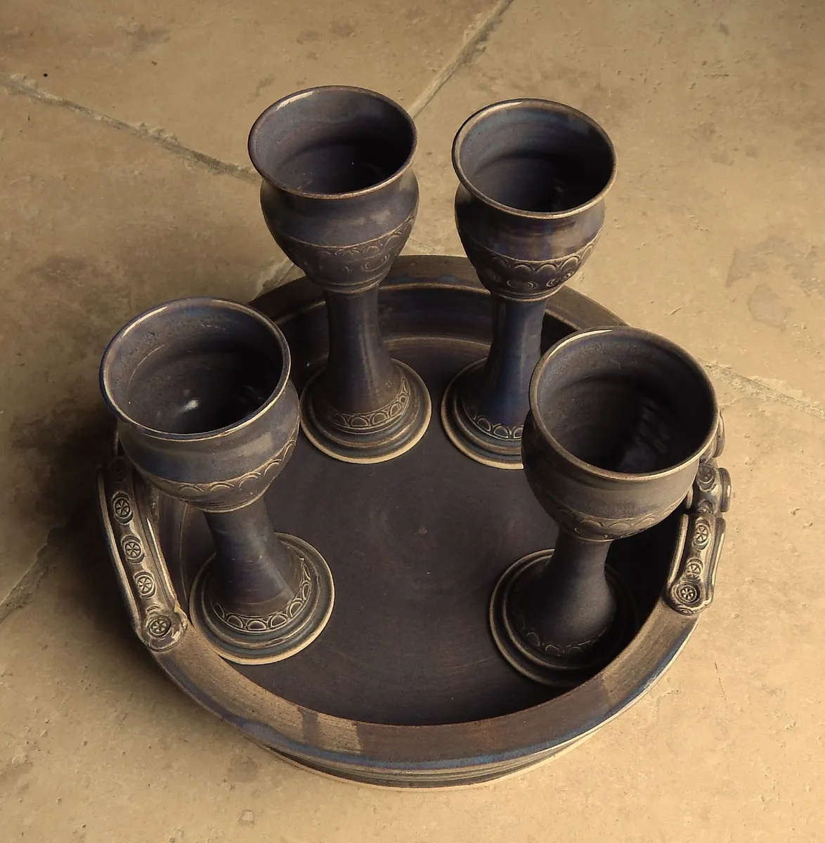 Kilkenny Cillcuain Pottery Tray & 4 Goblets - Image 3