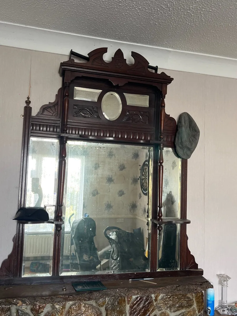 Antique overmantle mirror - Image 1
