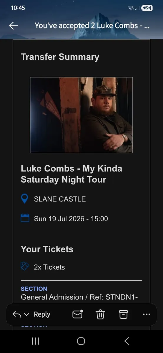 Luke Combs tickets Sunday night - Image 2