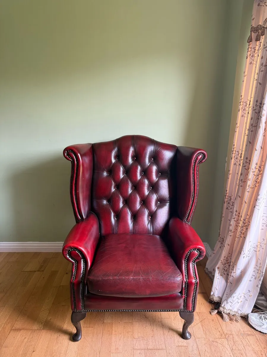 Vintage Chesterfield Oxblood Wingback Armchair - Image 1