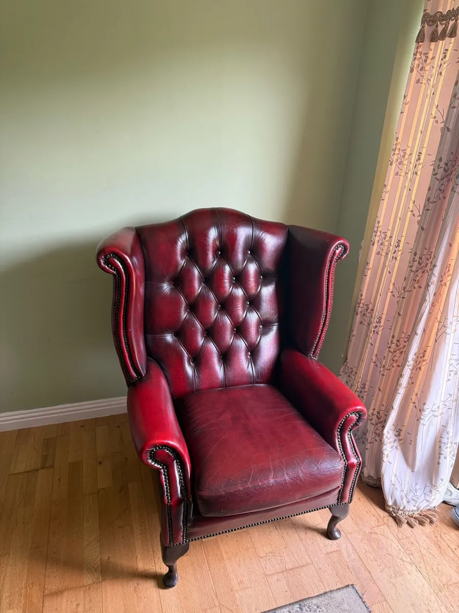 Vintage Chesterfield Oxblood Wingback Armchair - Image 2