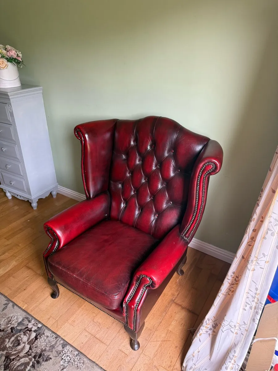 Vintage Chesterfield Oxblood Wingback Armchair - Image 3
