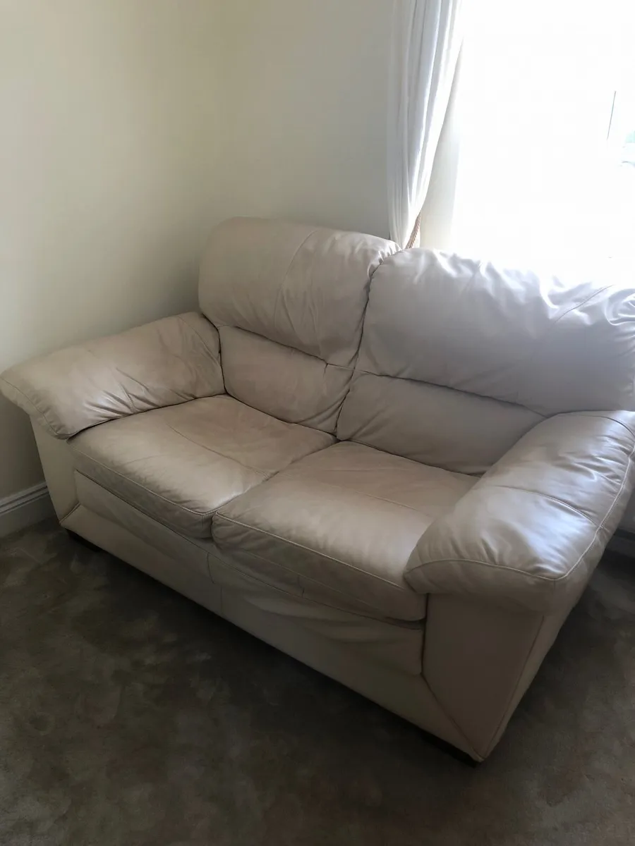 Two Seater Cream Leather Couch - Image 1