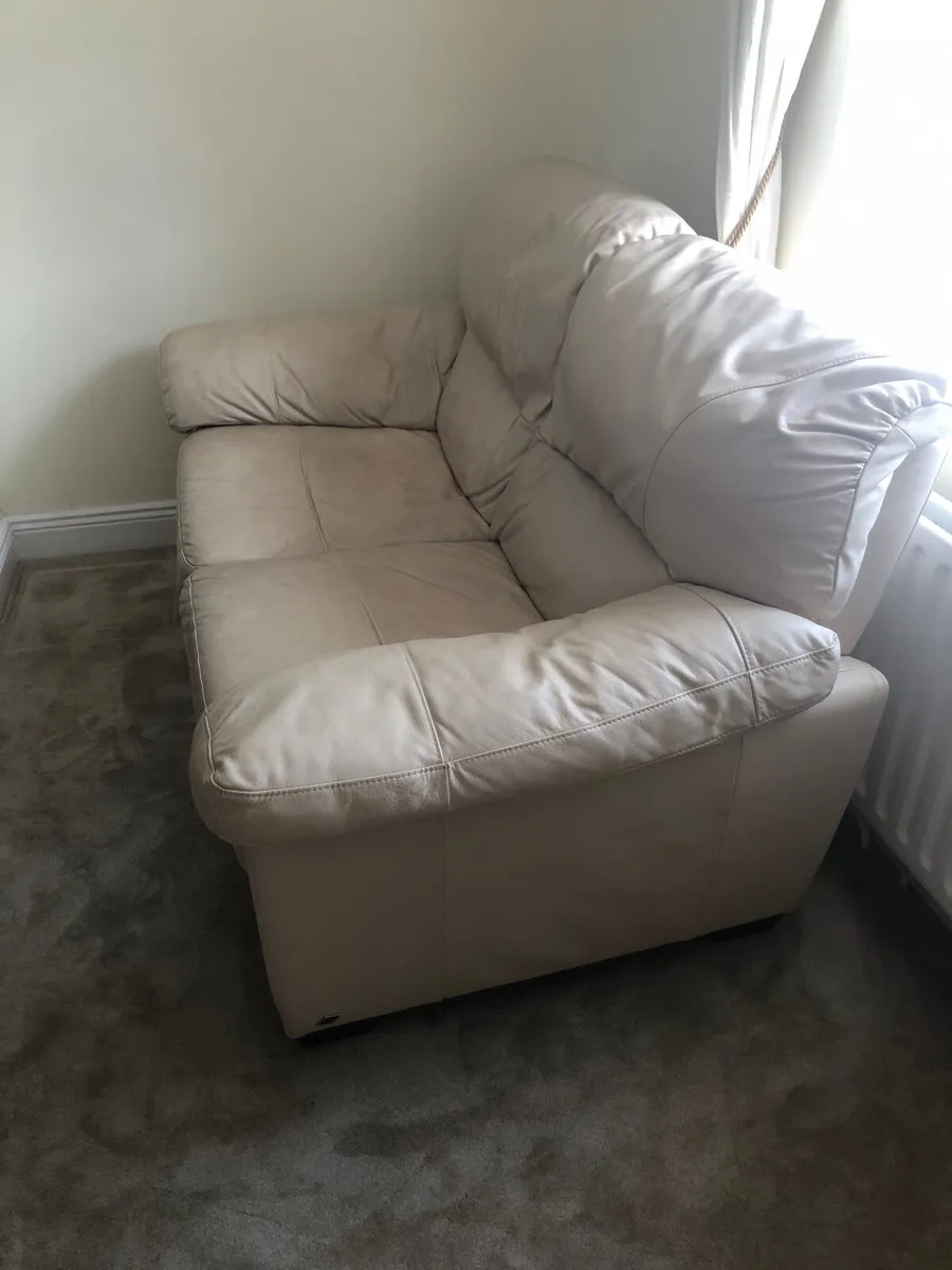 Two Seater Cream Leather Couch - Image 2