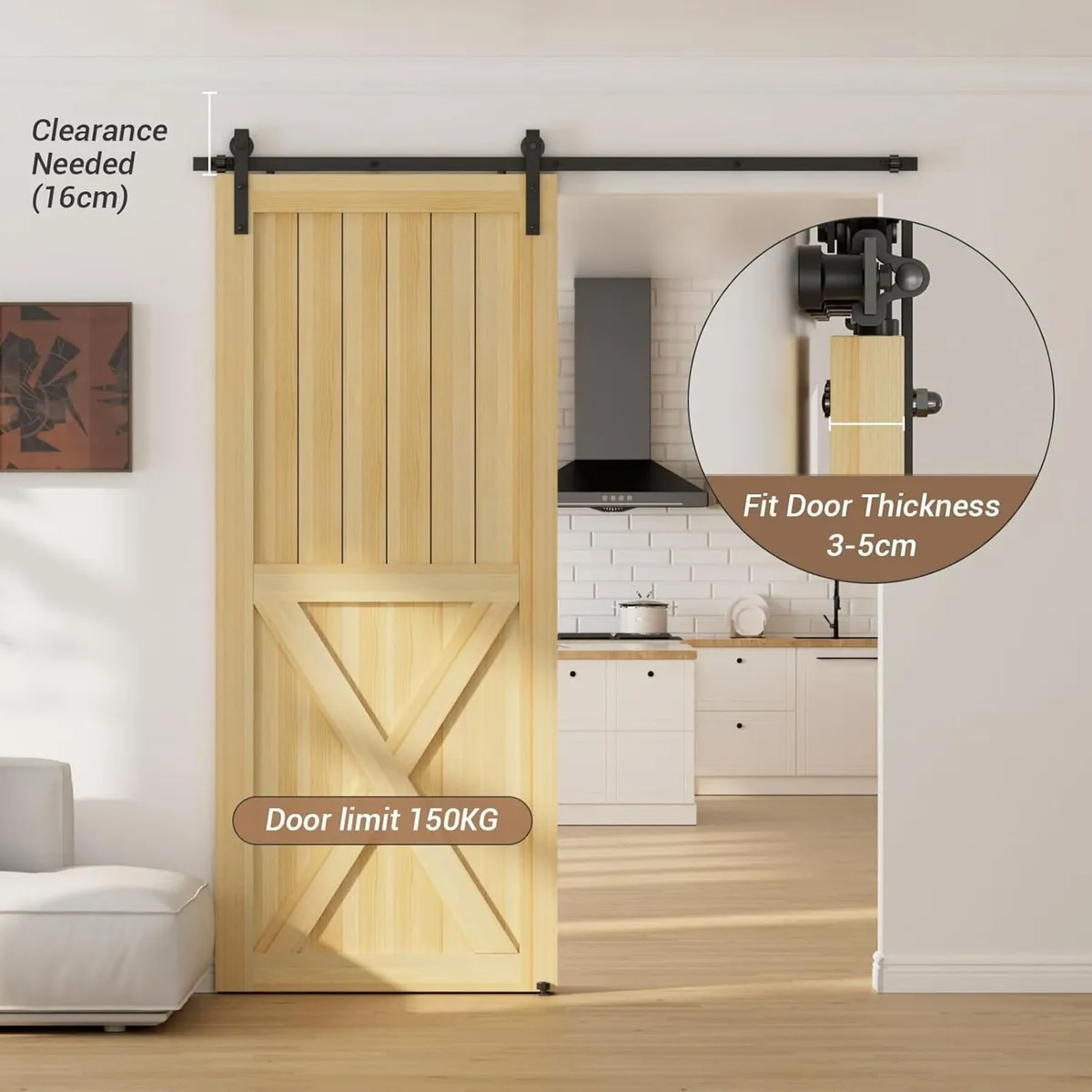 5FT Sliding Door Track Kit Barn Wood - Image 3