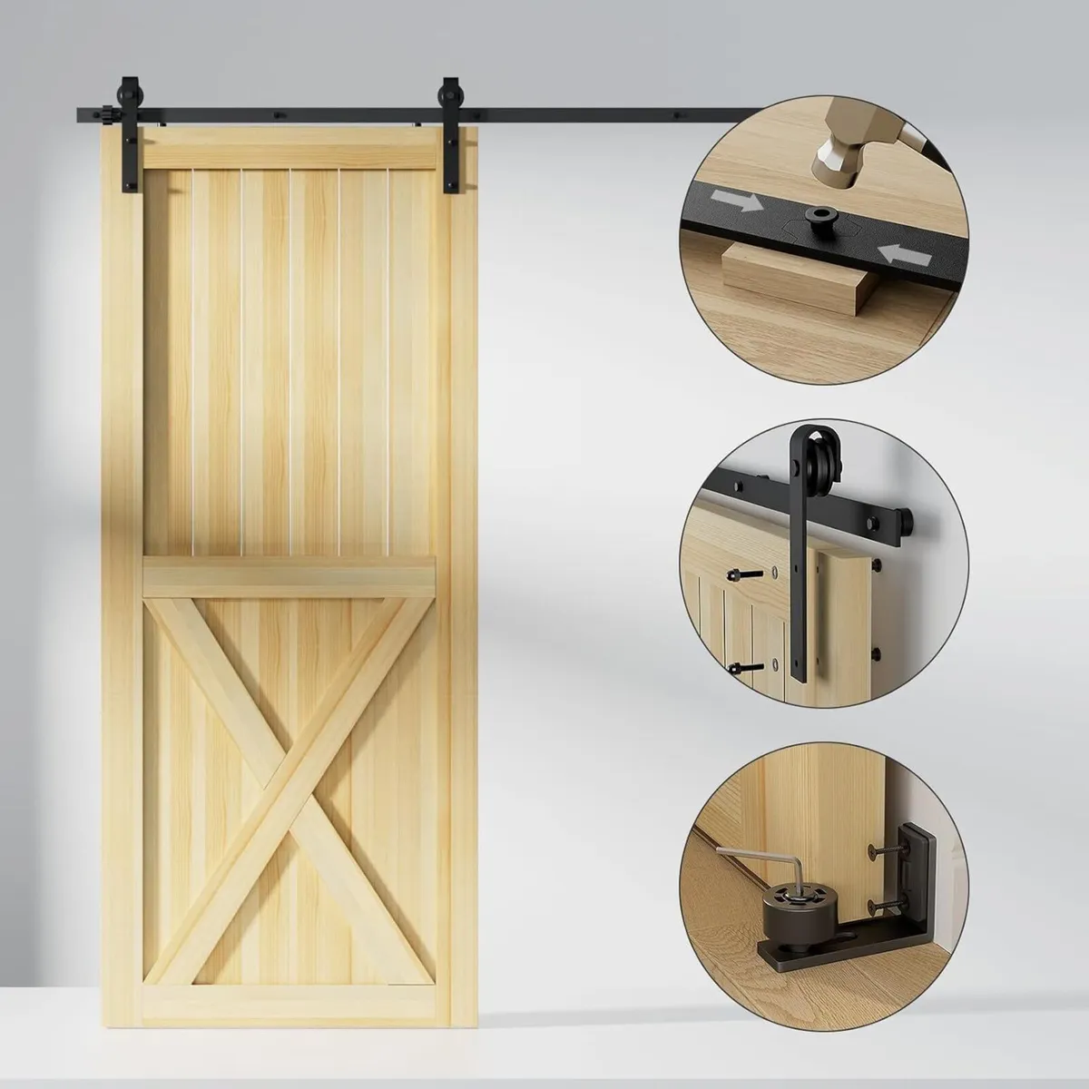 5FT Sliding Door Track Kit Barn Wood - Image 4