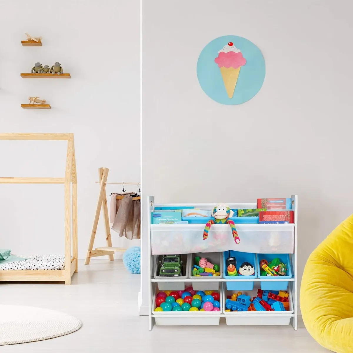 Children's Shelf 6 Boxes 4 Fabric Compartments - Image 2