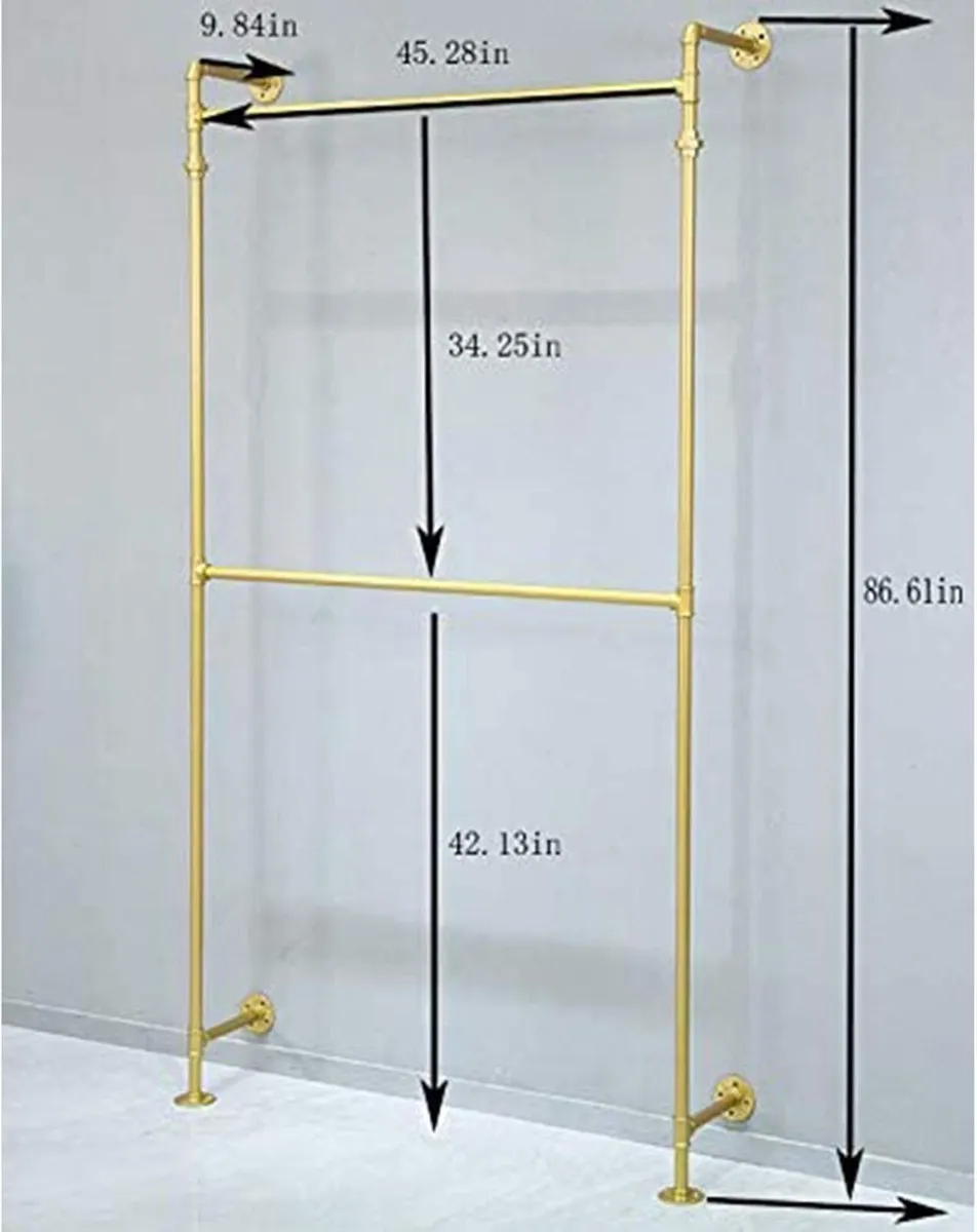 Industrial Pipe Clothing Rack Wall Mounted Iron - Image 2