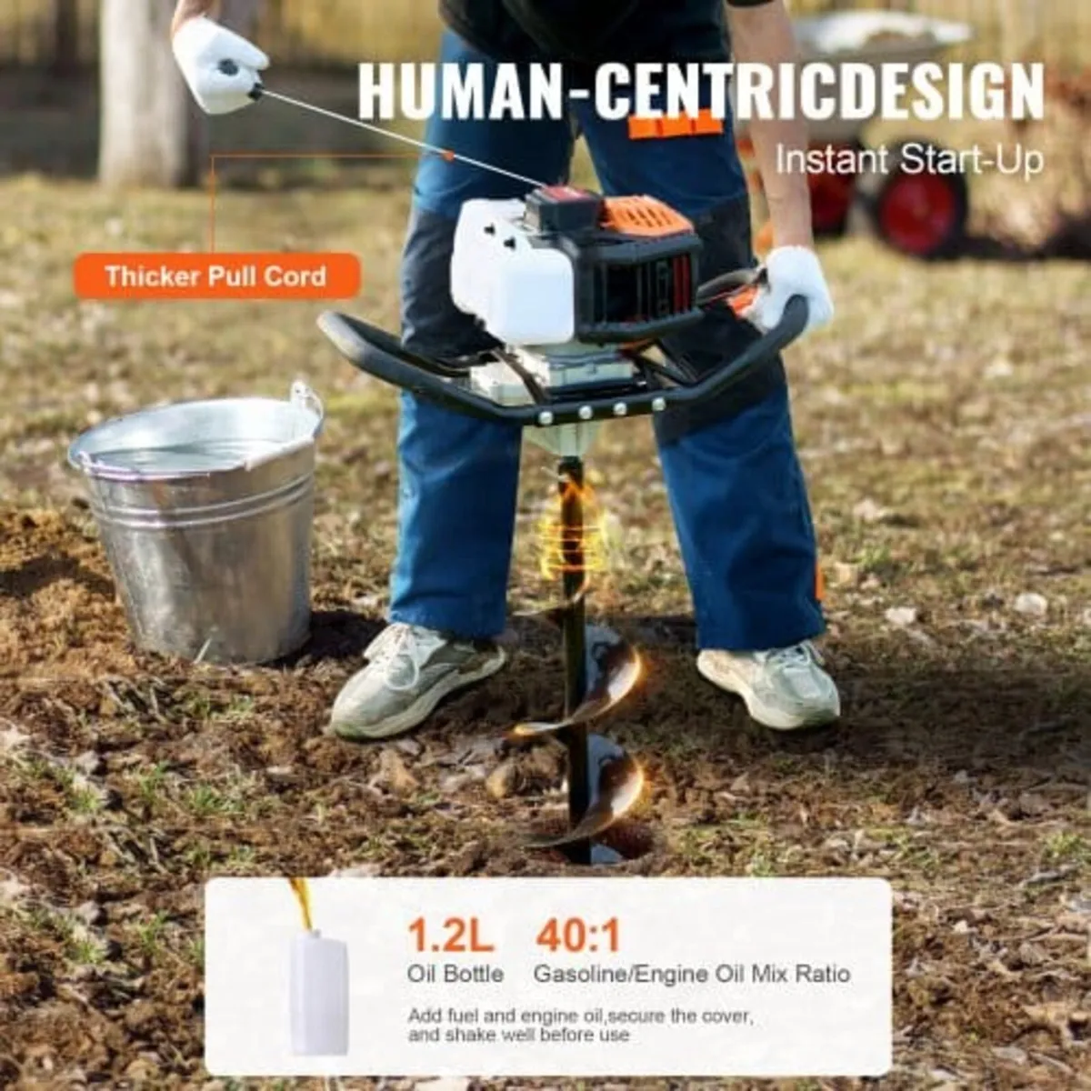 Post Hole Digger Gas Powered, 52CC 1450W Earth Aug - Image 3