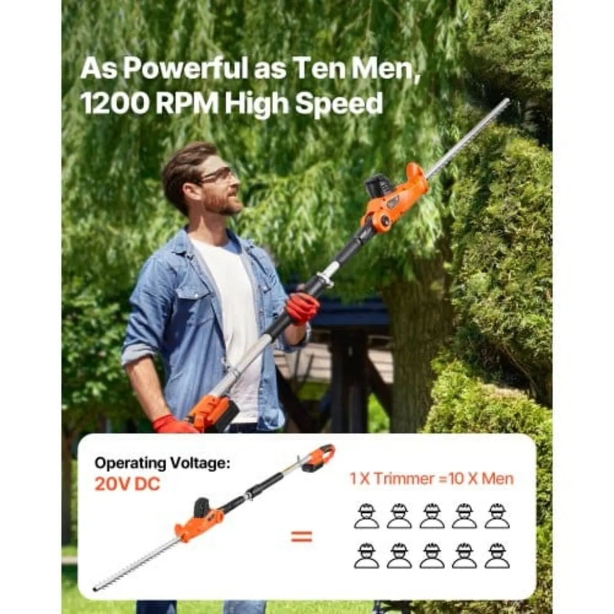 Electric Hedge Trimmer, 1200 RPM, 6.2 - 7.8 Ft Ext - Image 3