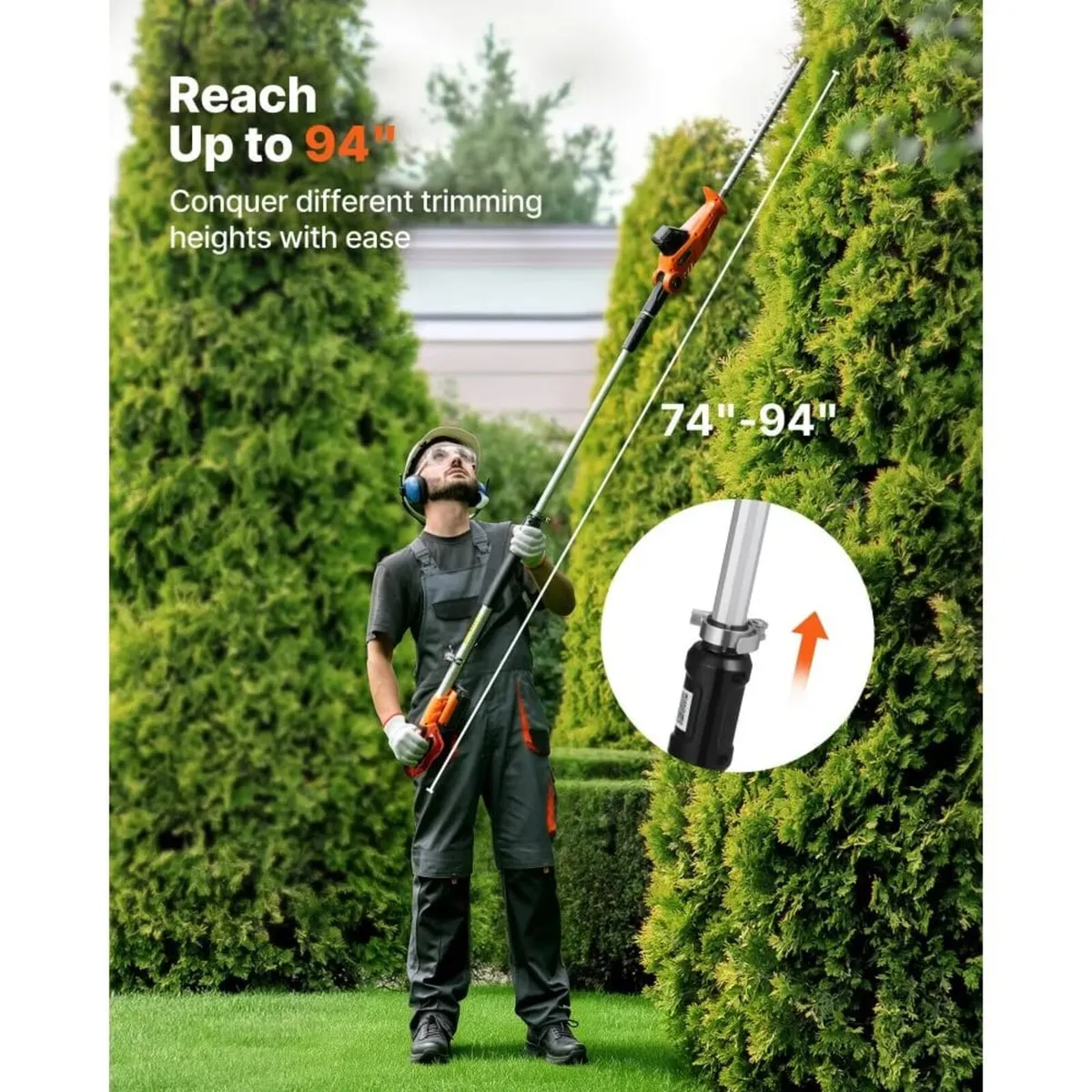Cordless Pole Hedge Trimmer, 20V Electric Bush Tri - Image 3
