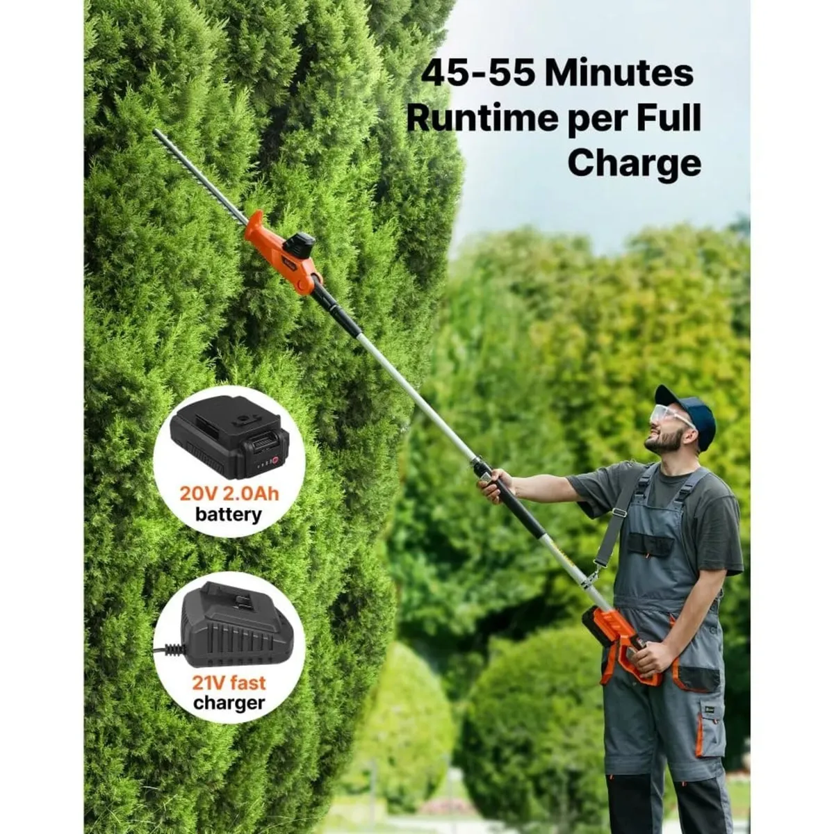 Cordless Pole Hedge Trimmer, 20V Electric Bush Tri - Image 4
