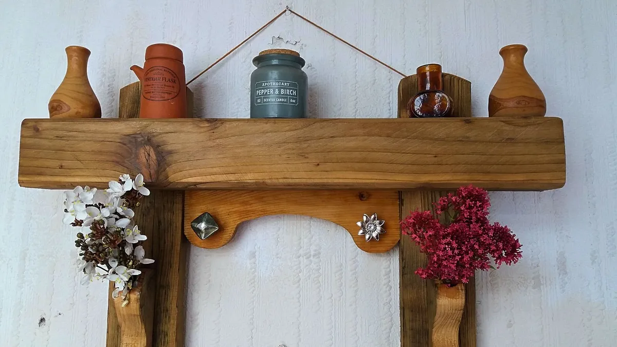 Rustic Wood Beam Stove Mantle / Shelf - Image 4