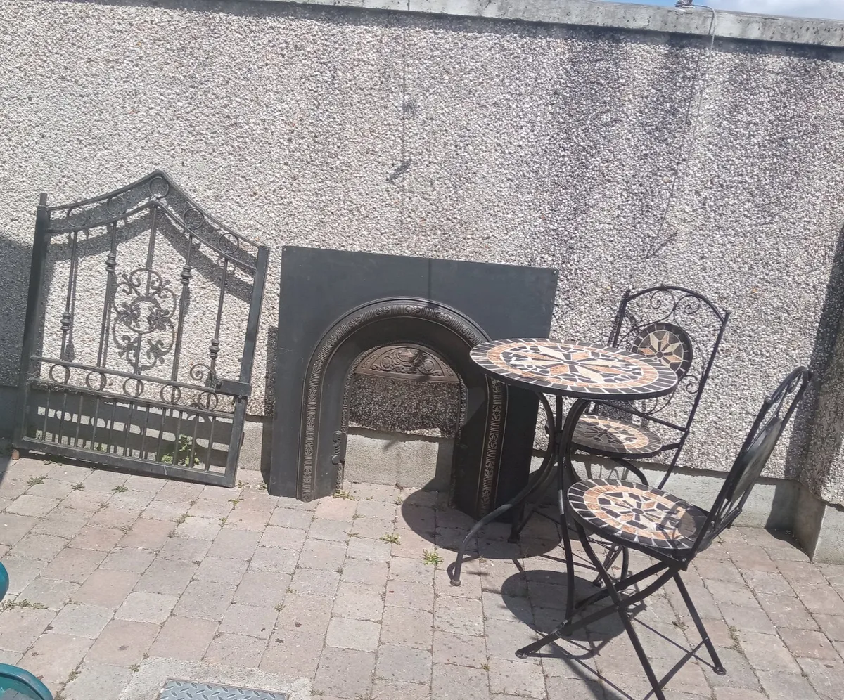 Cast iron fire place set garden table and 2 chairs - Image 3
