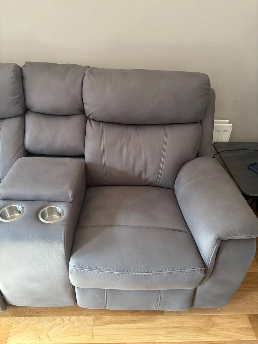 Comfy Grey Reclining Two Seater sofas and armchair - Image 1