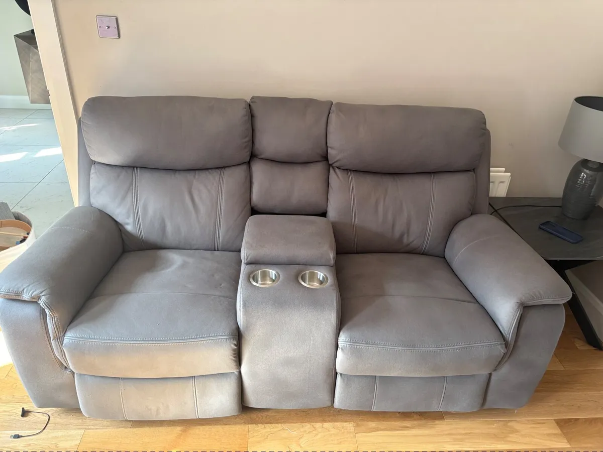 Comfy Grey Reclining Two Seater sofas and armchair - Image 2