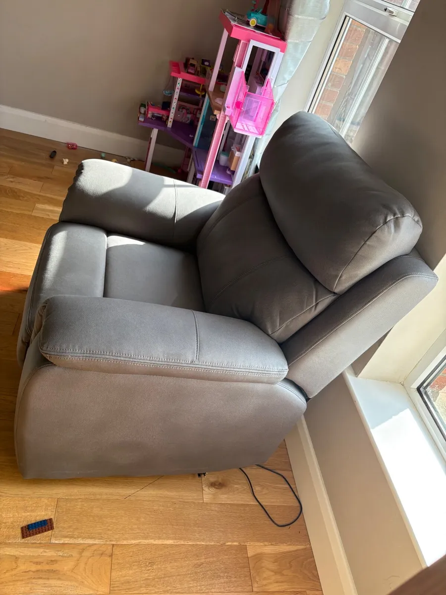 Comfy Grey Reclining Two Seater sofas and armchair - Image 3