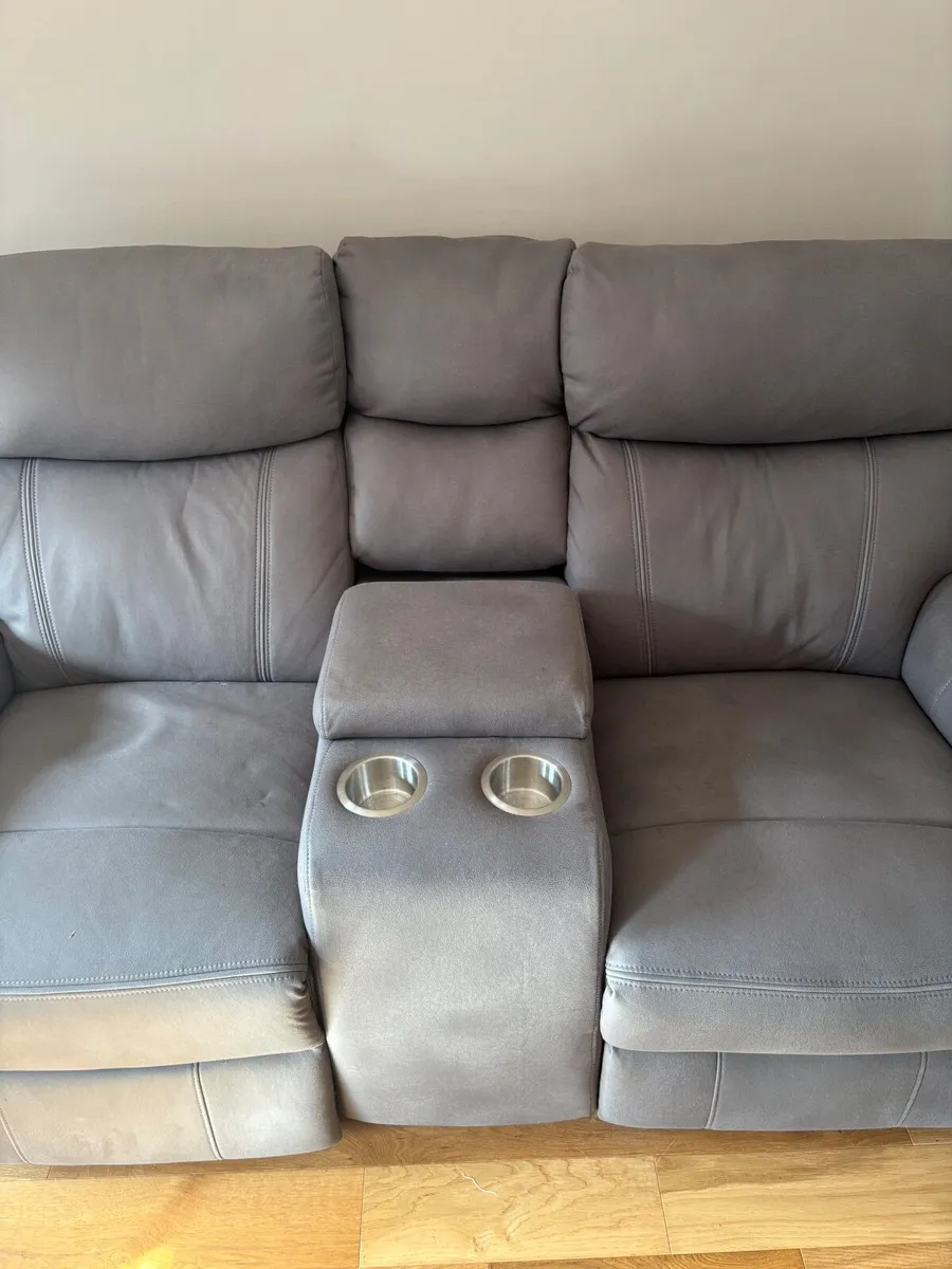Comfy Grey Reclining Two Seater sofas and armchair - Image 4