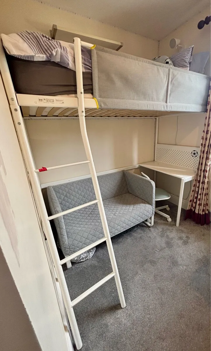 Loft bed frame with mattress & desk tops - Image 1