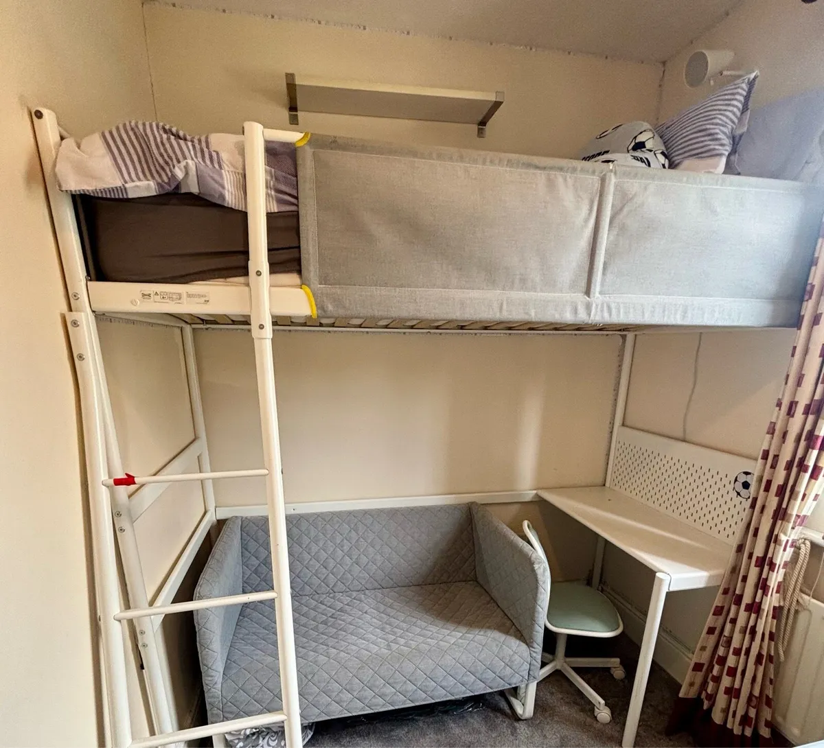 Loft bed frame with mattress & desk tops - Image 2