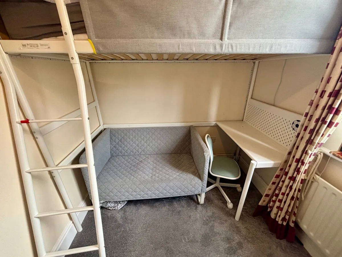Loft bed frame with mattress & desk tops - Image 3