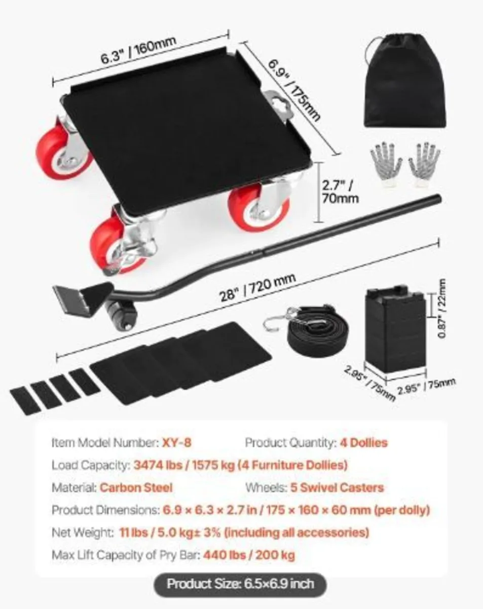 Furniture Dolly, Maximum Load 3474 lbs - Image 2
