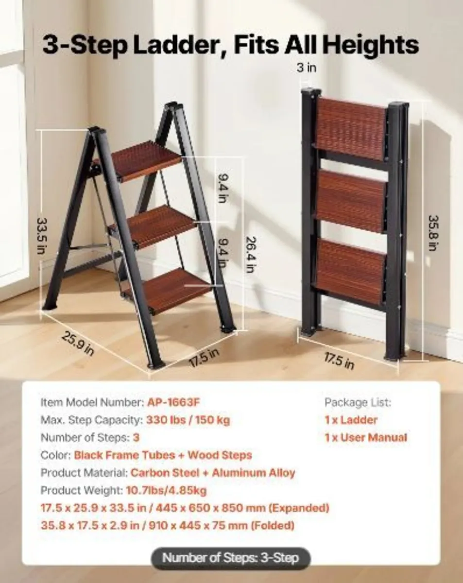 3 Step Ladder, Folding Step Stool - Image 2