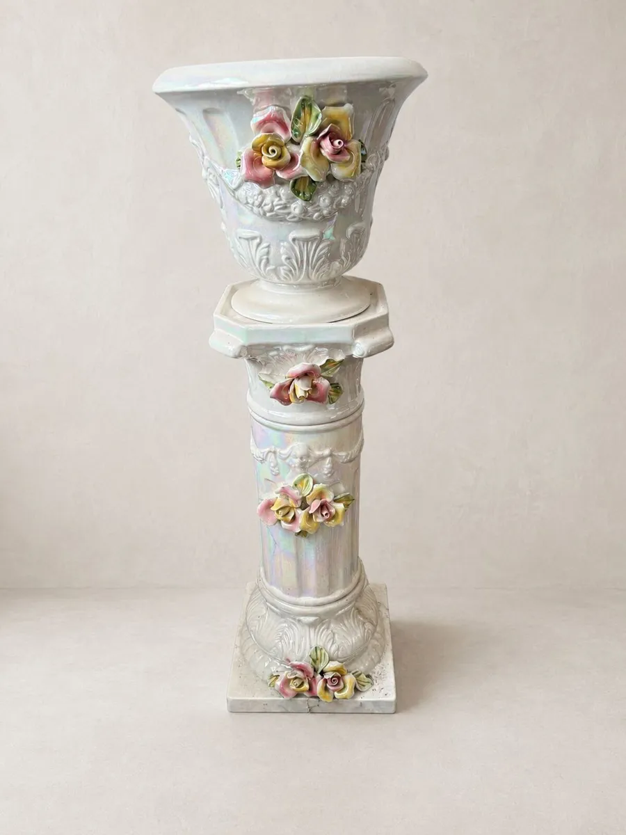 Vintage Porcelain Jardinière and Pedestal Stand - Image 2