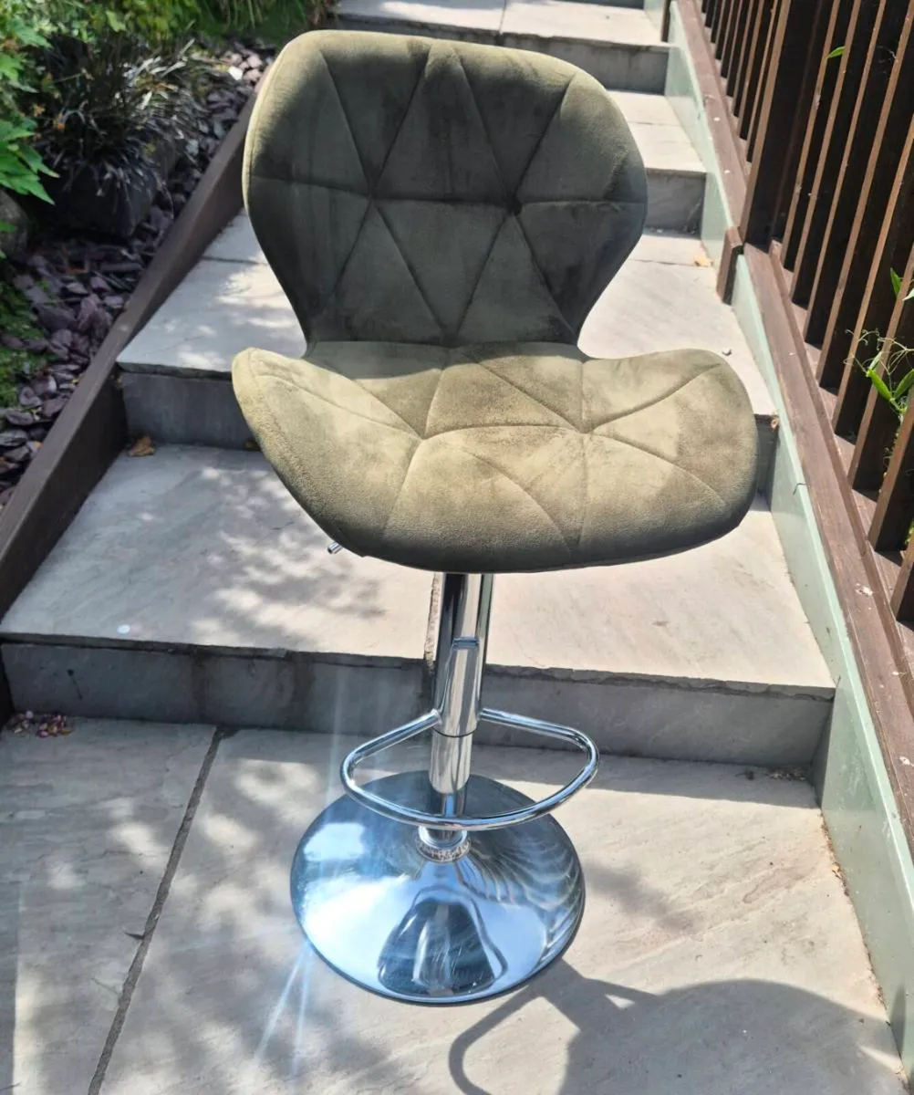 Olive Green Velvet Adjustable Bar Stool - Image 1