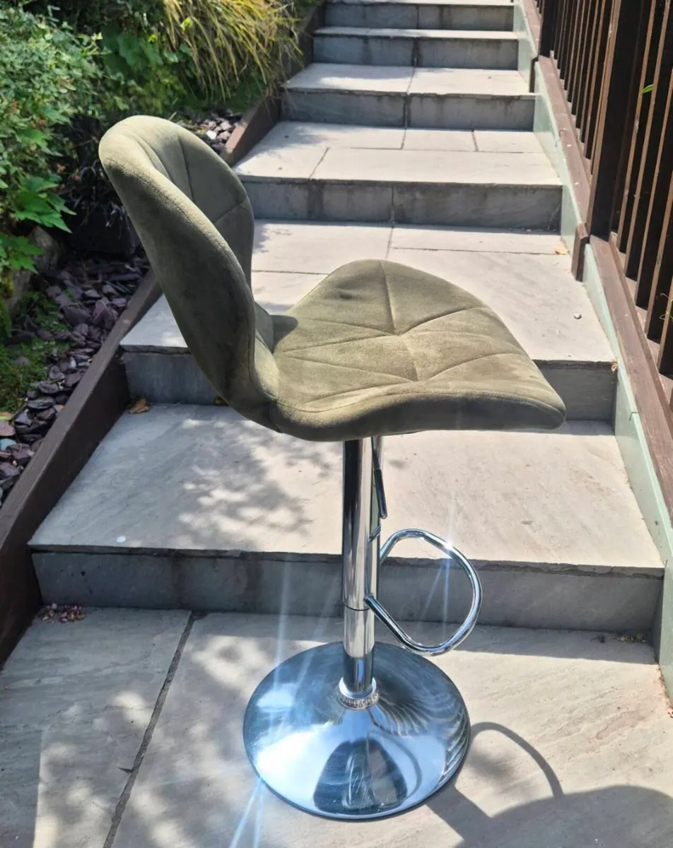 Olive Green Velvet Adjustable Bar Stool - Image 2