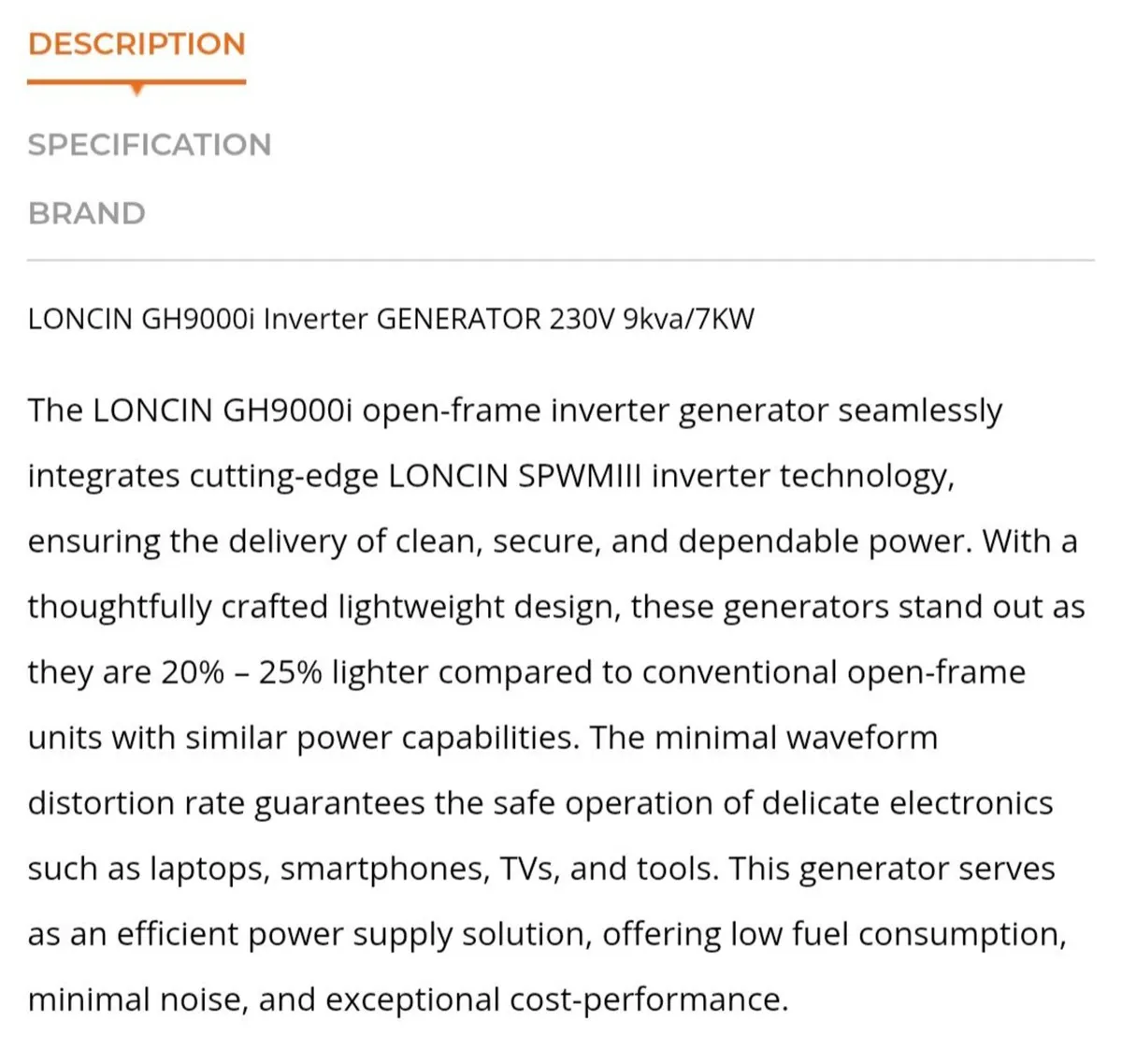 Loncin GH900i 7kw Inverter Generator Brand New - Image 2