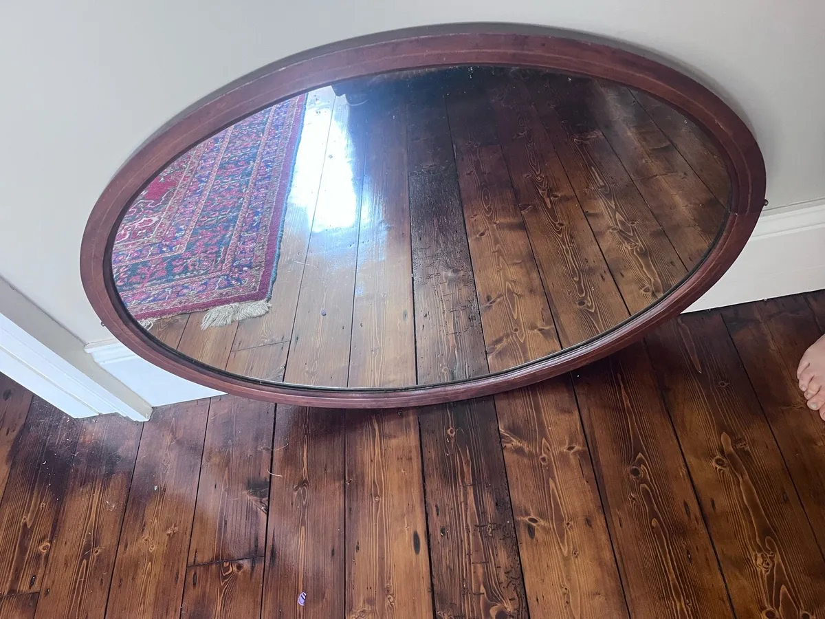 Antique Mirror with wooden inlay - Image 1