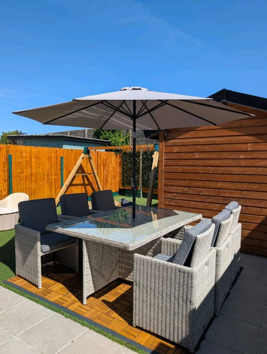 Garden Dining Table 6 Seats and Canopy Umbrella - Image 1