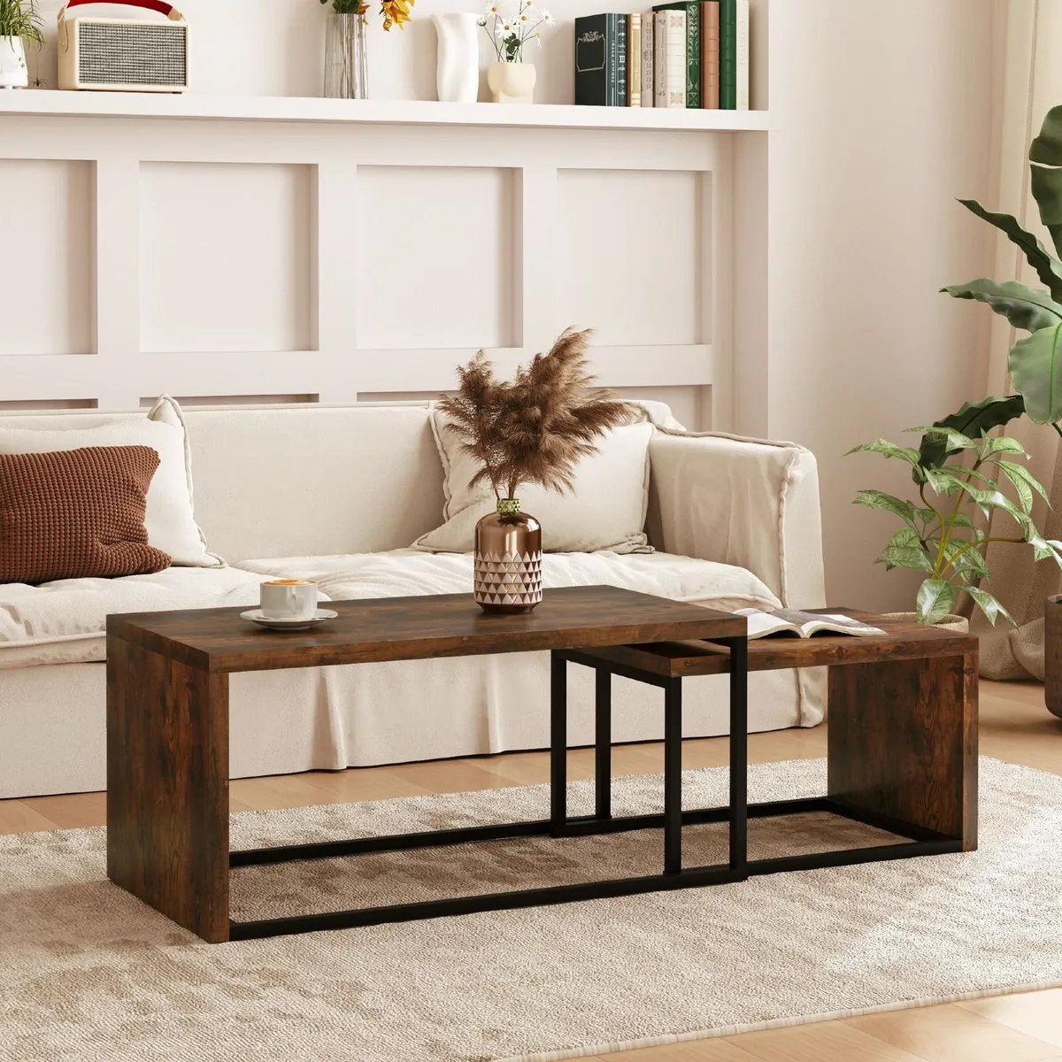 2 piece Coffee Table Side Table MDF - Image 1