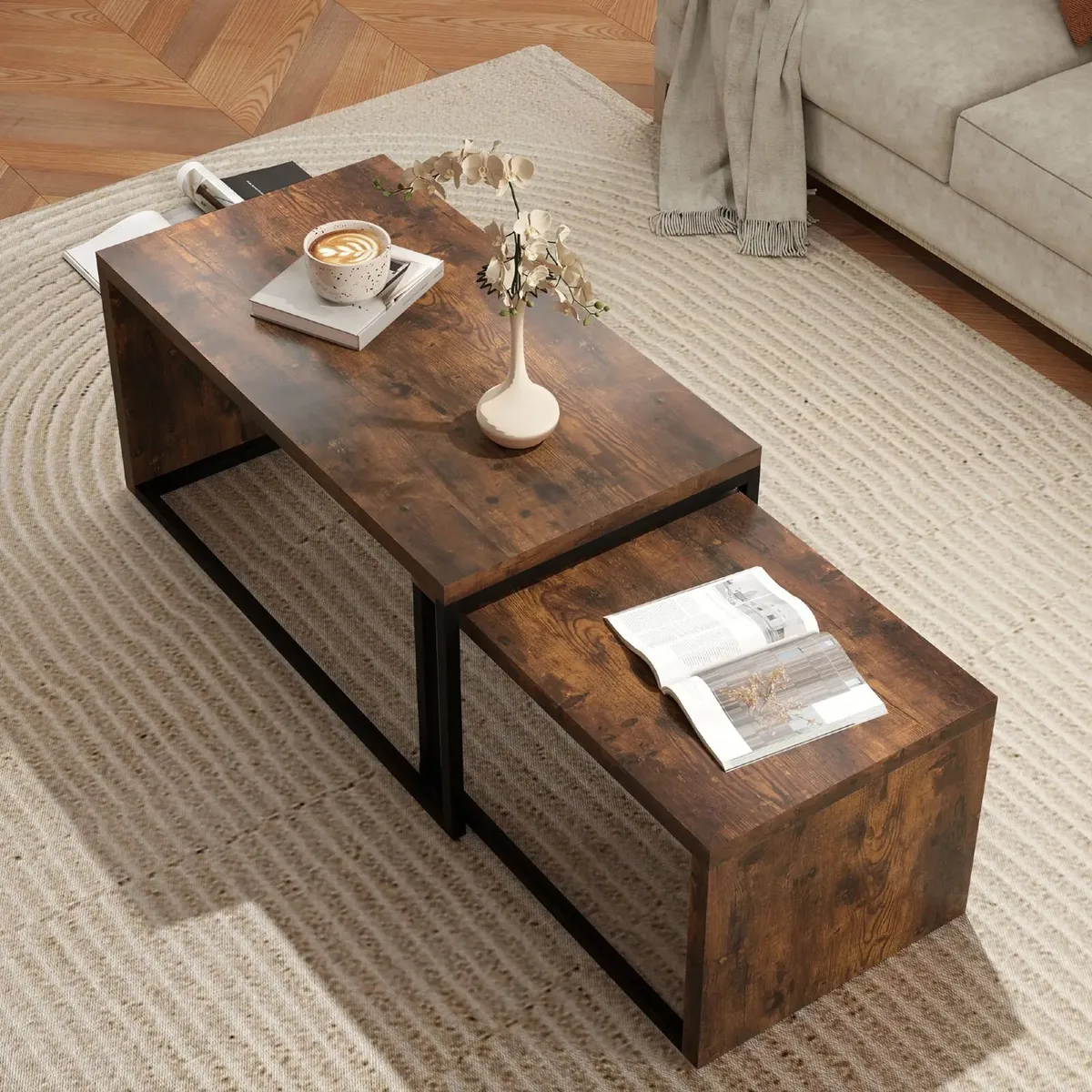 2 piece Coffee Table Side Table MDF - Image 2