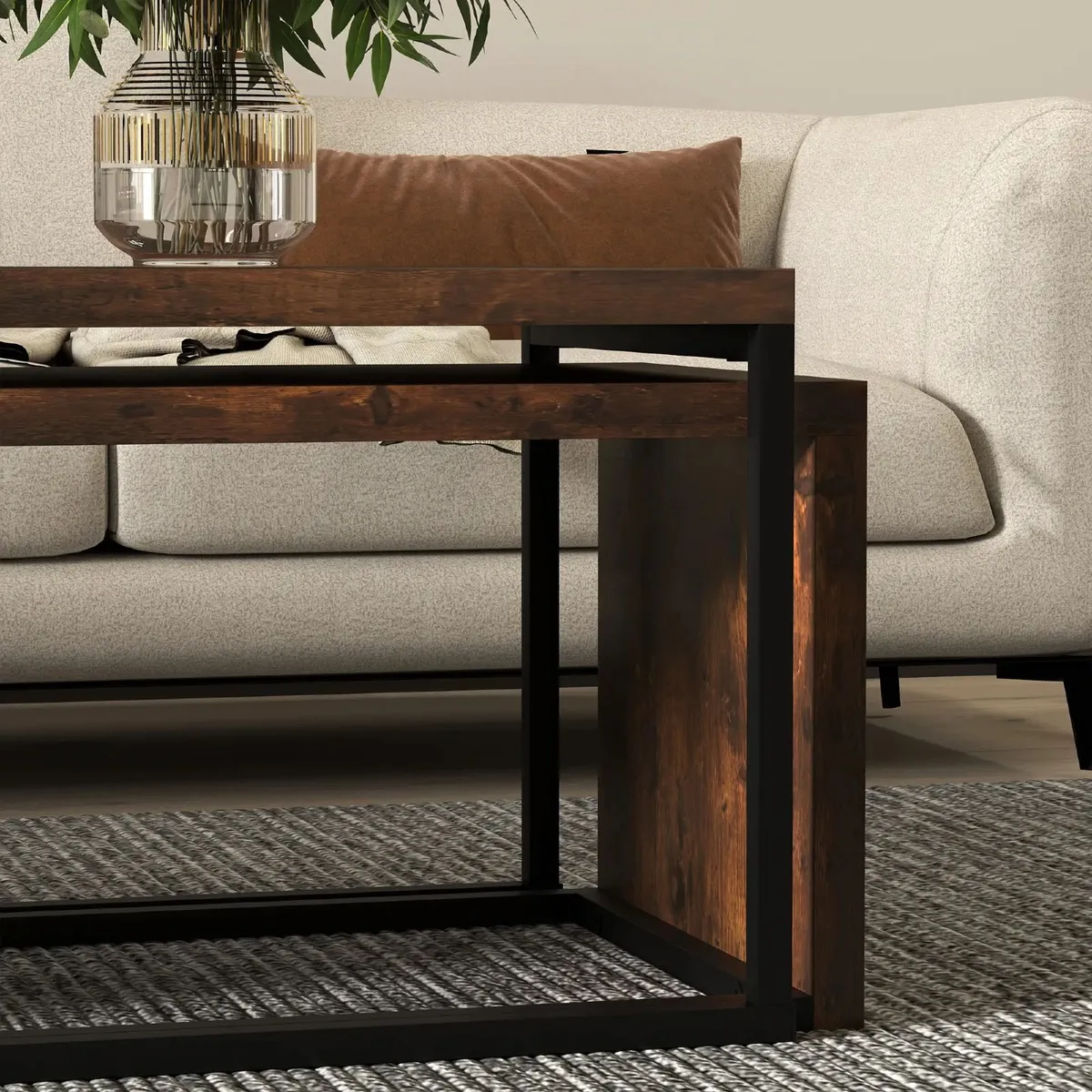2 piece Coffee Table Side Table MDF - Image 3