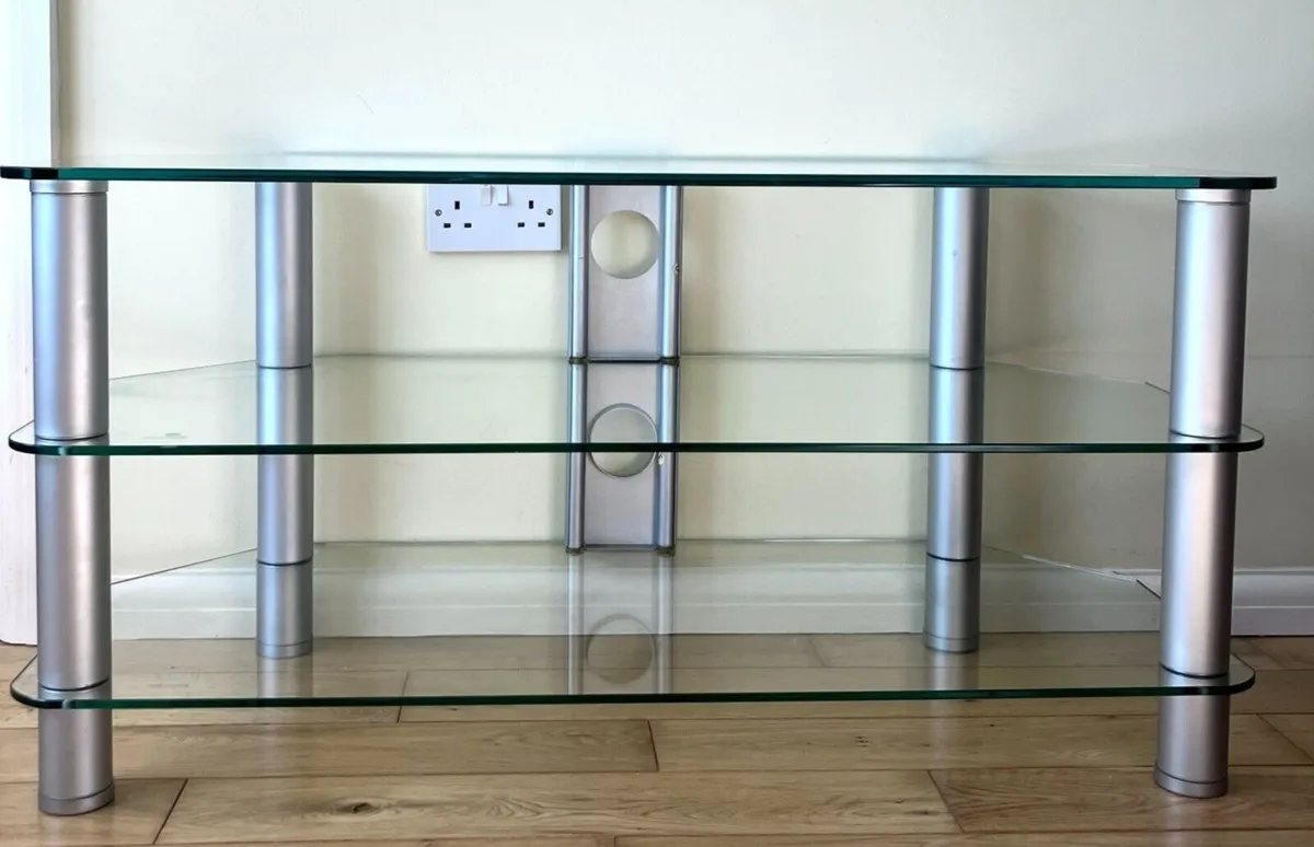 Glass TV standing Silver and Clear - Image 1