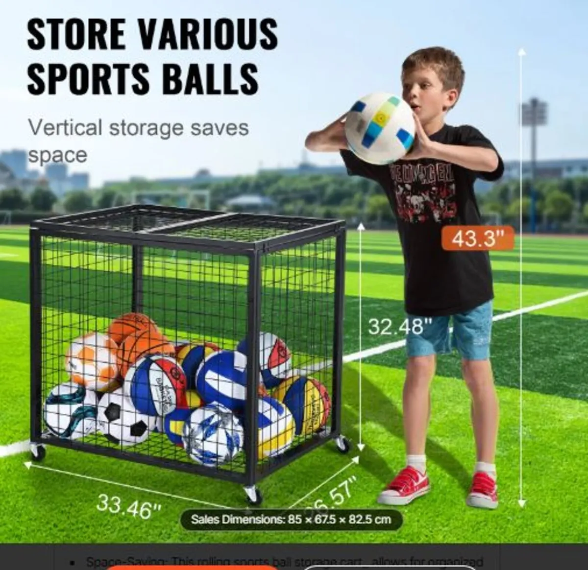 Rolling Sports Ball Storage Cart, Basketball Cage - Image 1