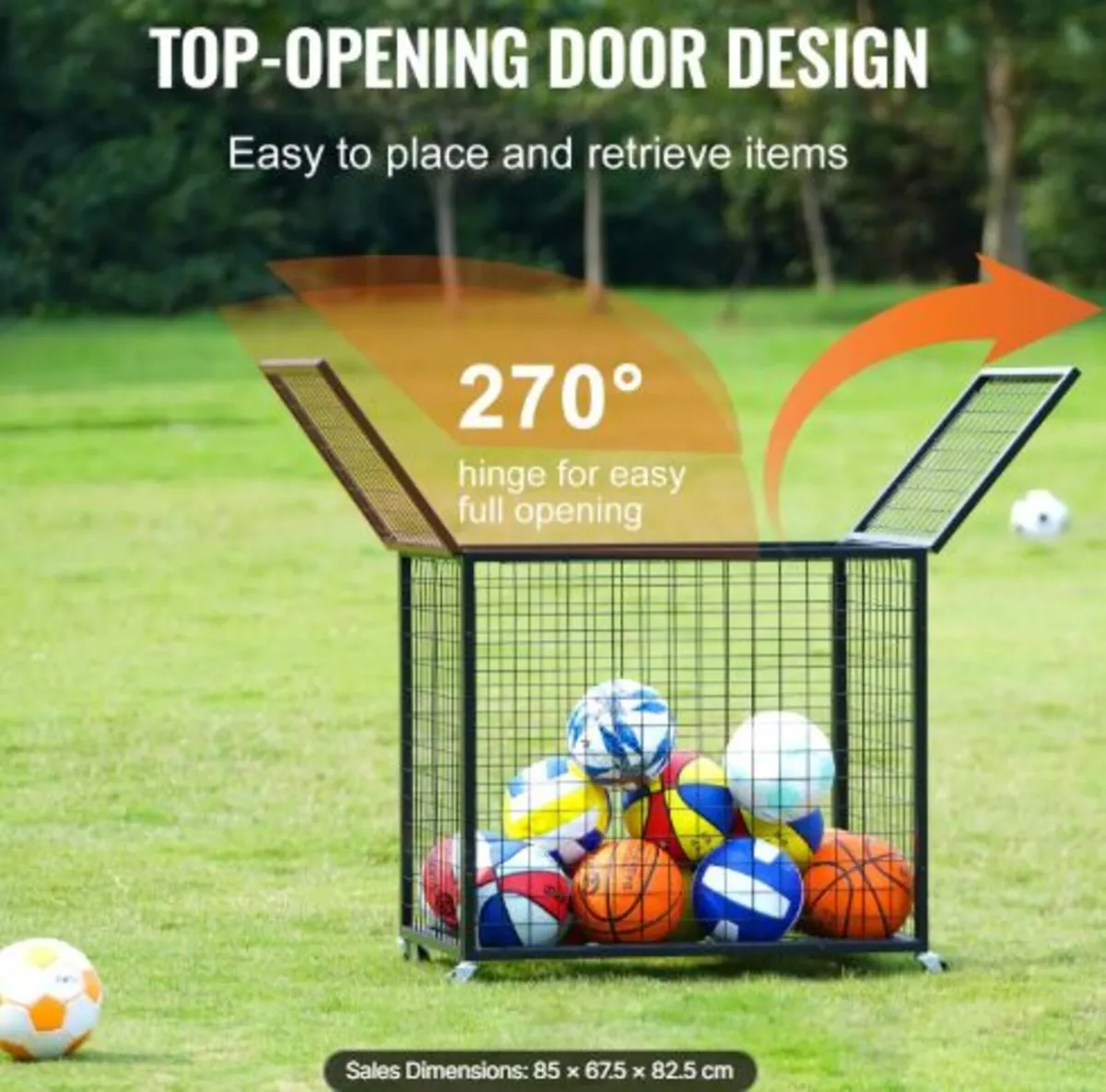 Rolling Sports Ball Storage Cart, Basketball Cage - Image 2