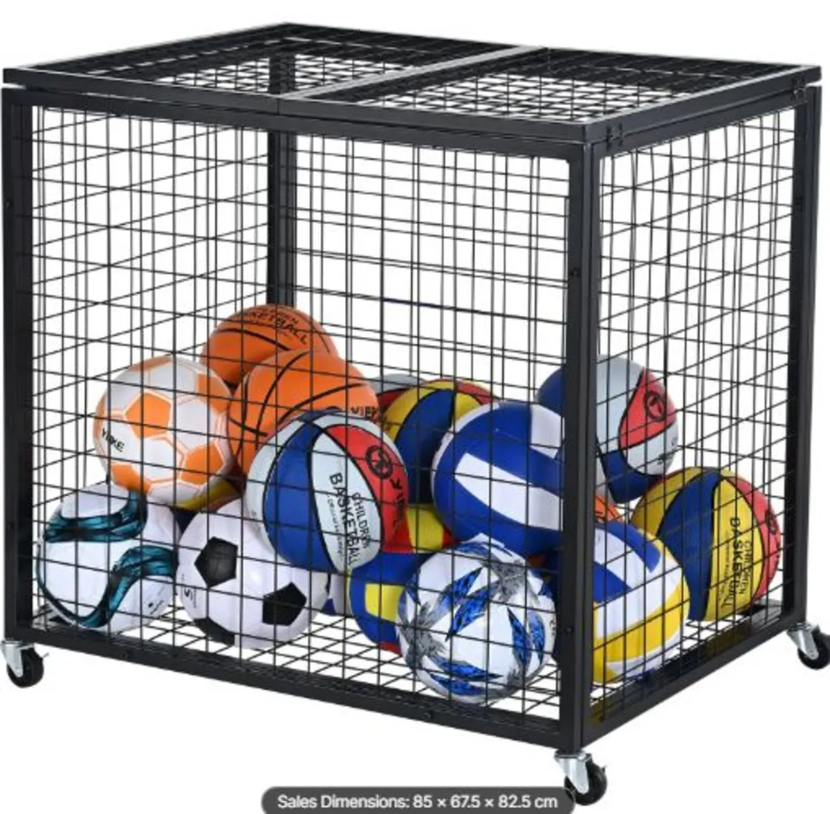 Rolling Sports Ball Storage Cart, Basketball Cage - Image 3