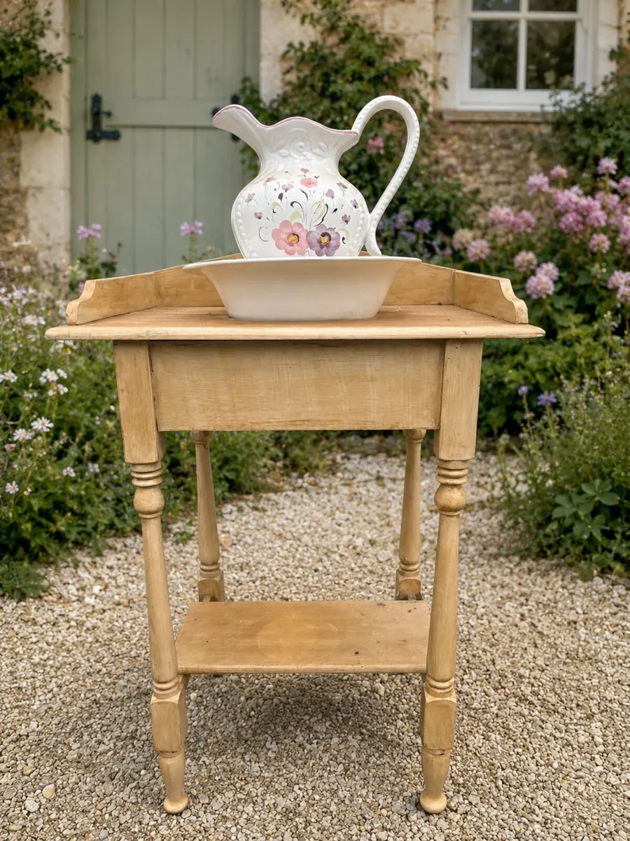 Vintage Pine Washstand with Ceramic Jug & Basin - Image 1