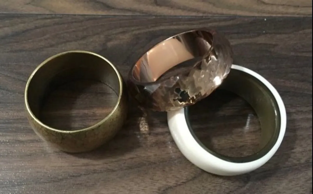 Three Thick Bangle Bracelets   Trio of wide bangle