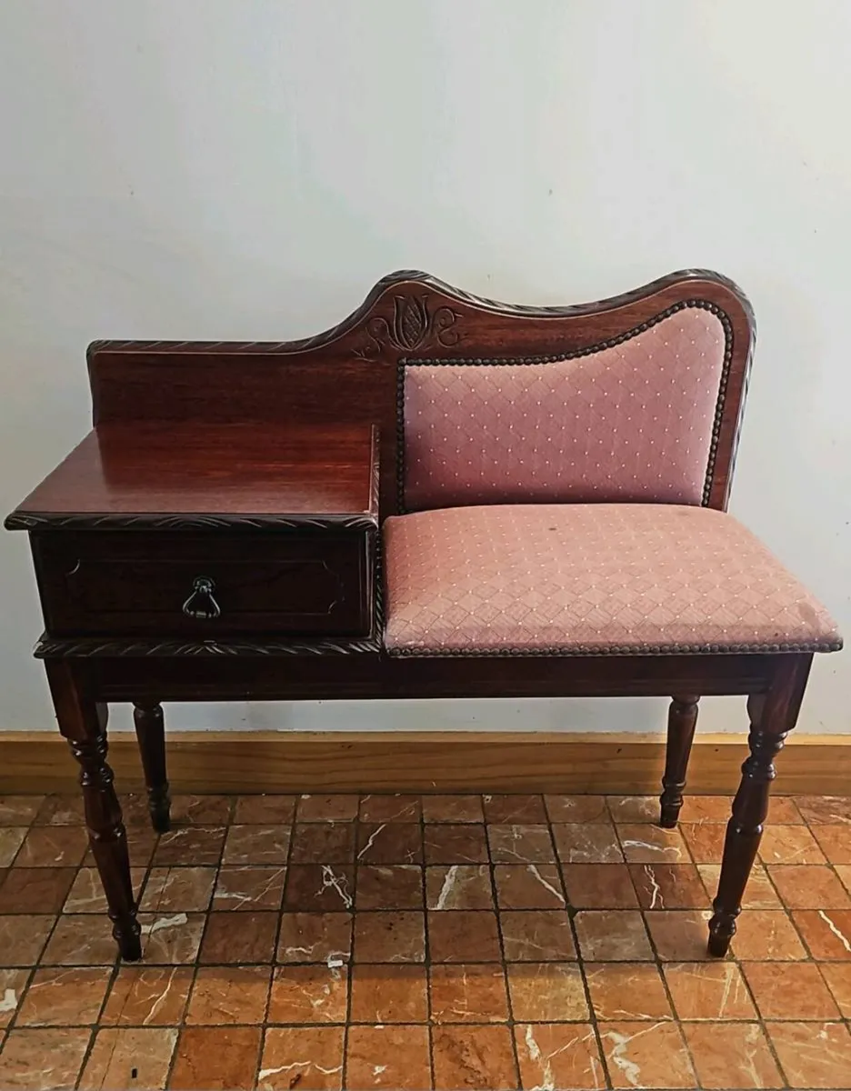 VINTAGE Solid Mahogany Telephone Seat / Hall Bench - Image 1