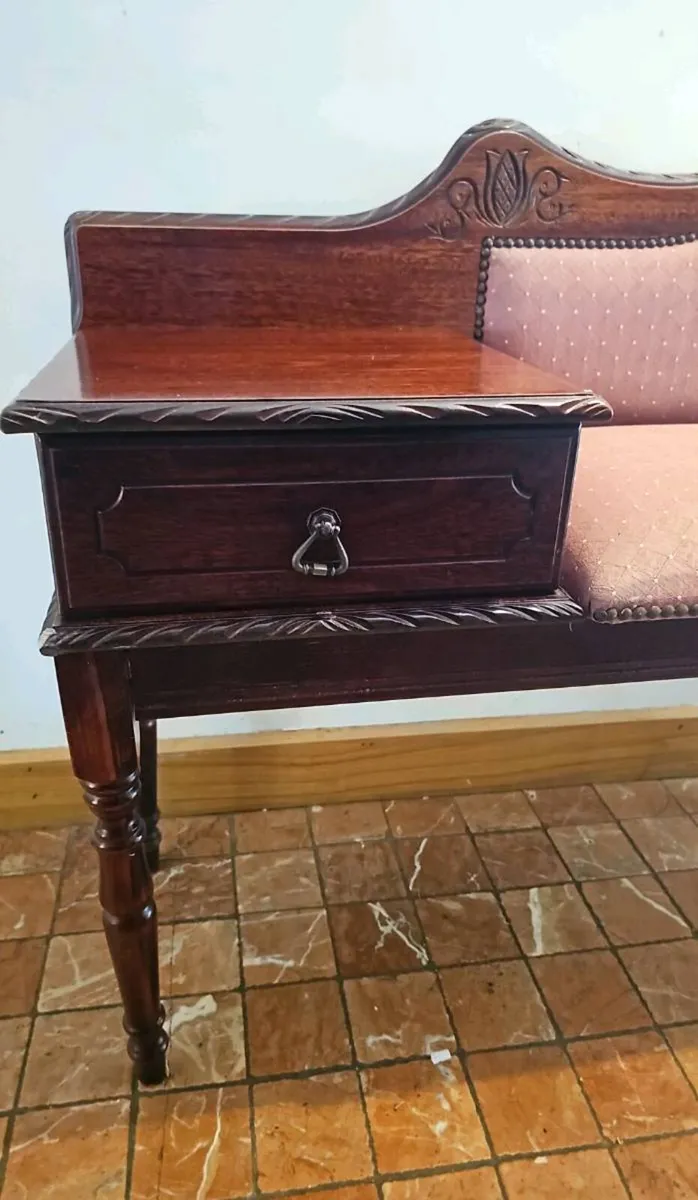 VINTAGE Solid Mahogany Telephone Seat / Hall Bench - Image 2
