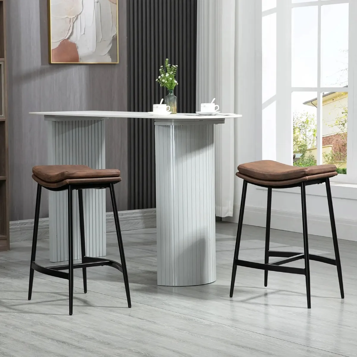 Set of 2 Bar Stools with Steel Footrest Industrial - Image 1