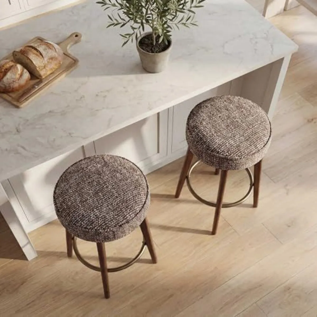 Set of 2 Chenille Bar Stools, 68cm Counter Height - Image 4