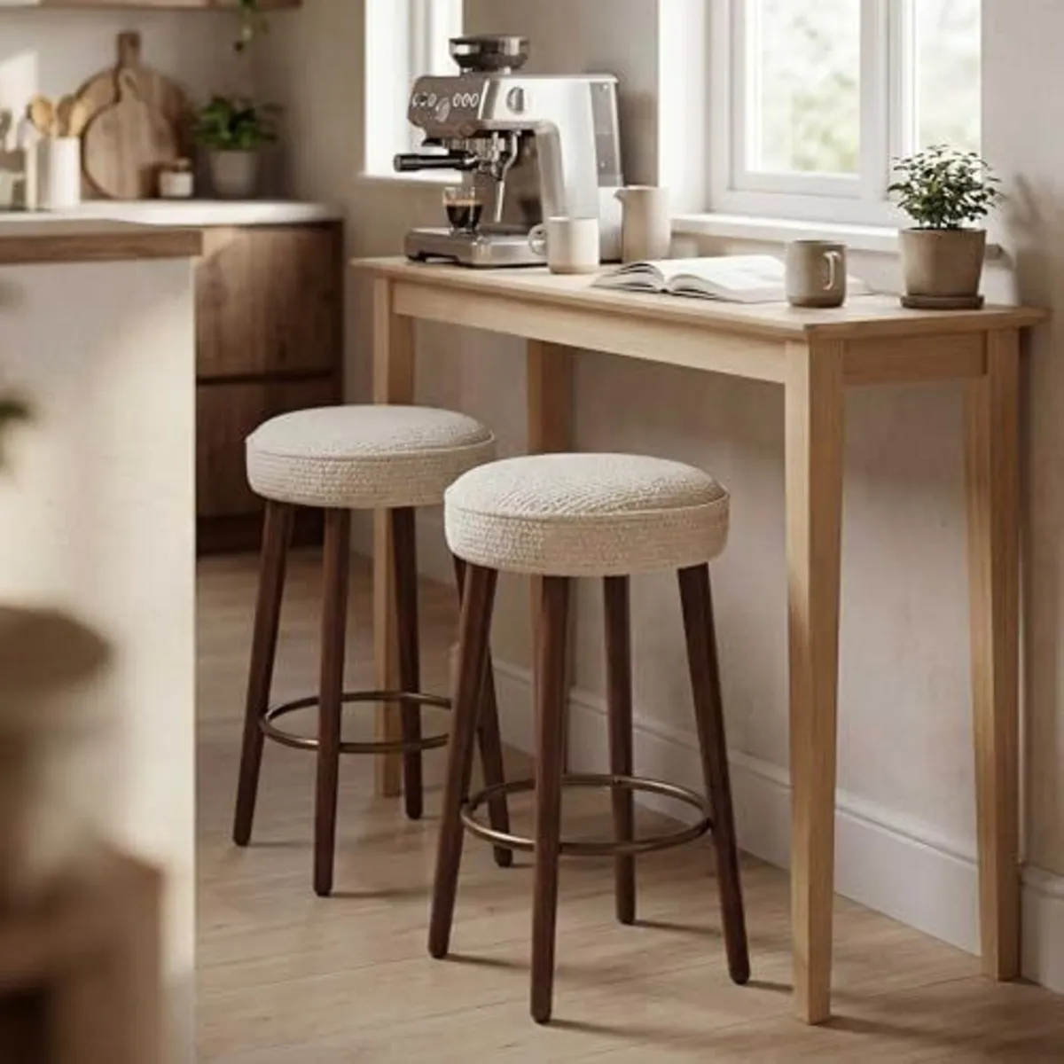 Set of 2 Chenille Bar Stools, 68cm Counter Height - Image 3