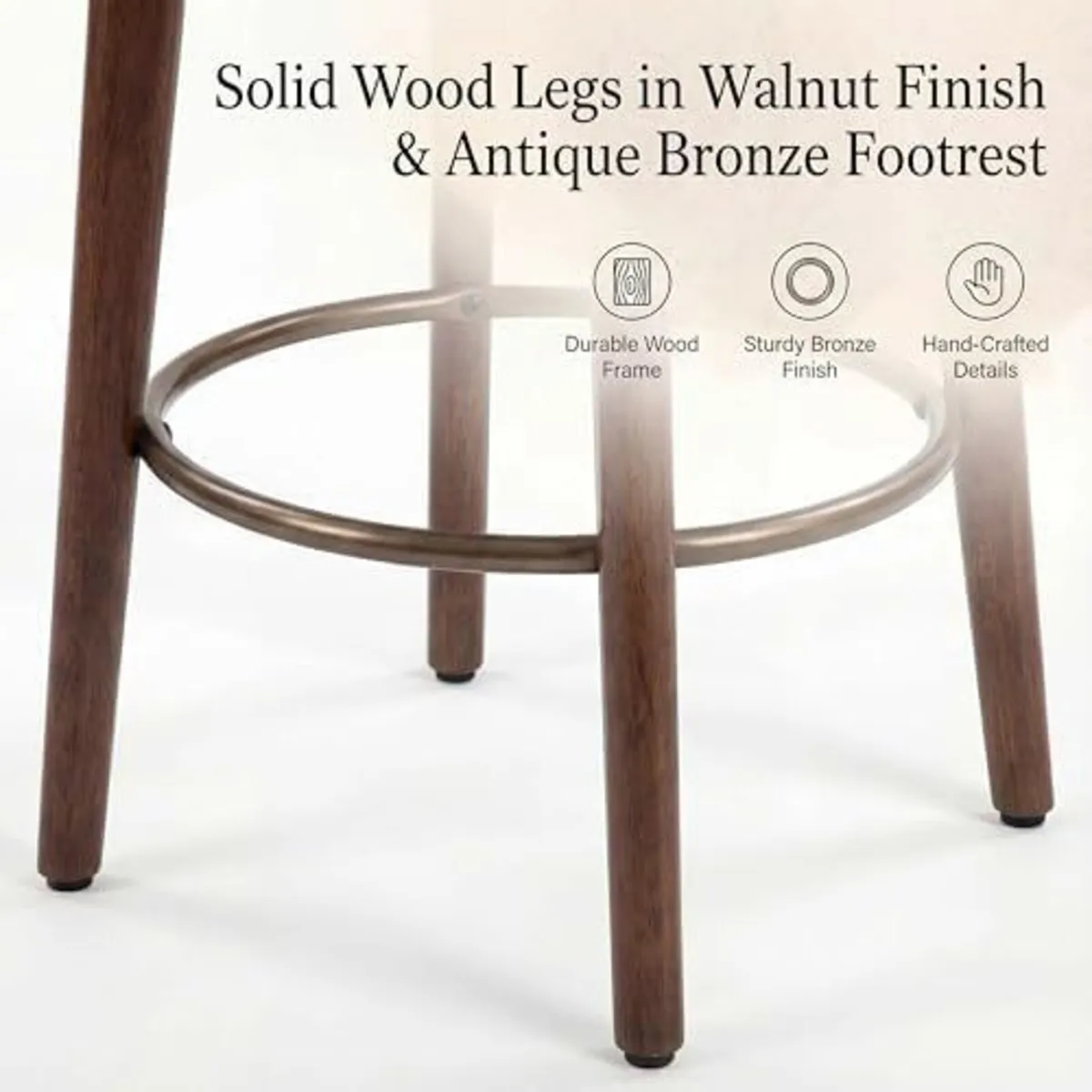 Set of 2 Chenille Bar Stools, 68cm Counter Height - Image 4