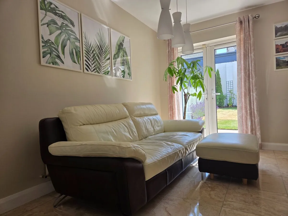 ​Genuine Leather 3-Seater Sofa & Matching Ottoman